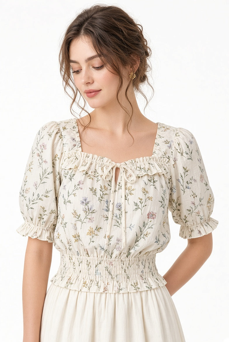 Puff Sleeve Cottage Floral Blouse