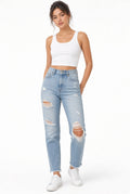 Light Wash Distressed Mom Jeans