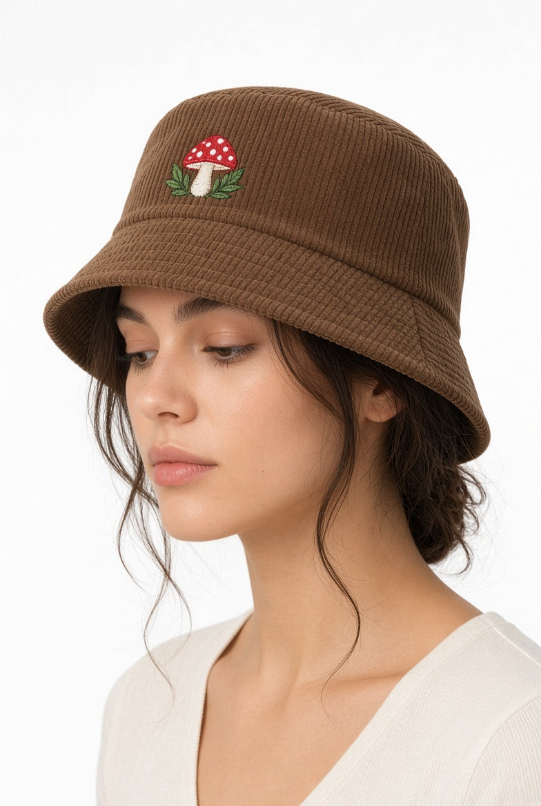 Cottagecore Mushroom Corduroy Bucket Hat