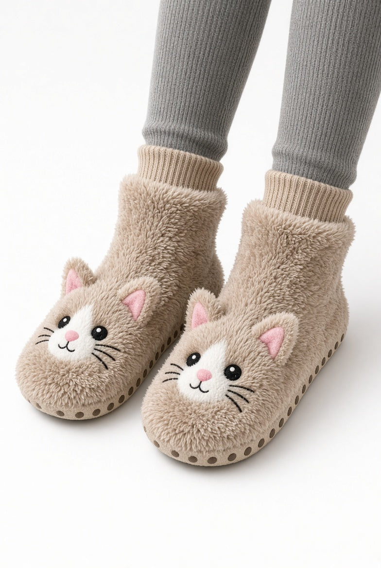 Fuzzy Animal Face Slipper Socks